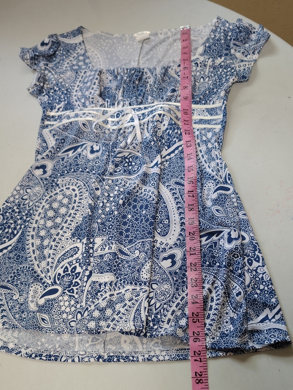 Vintage Studio Y Babydoll Square Neck Tunic Top Size S Y2K 90s Blue White Boho - Picture 14 of 15